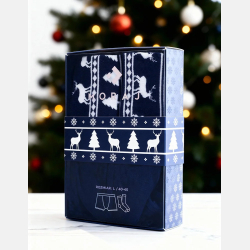 GRANATOWY męski zestaw świąteczny BOKSERKI i SKARPETY z reniferem MORAJ